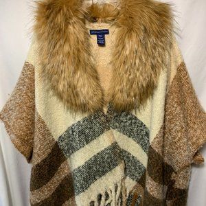 Adrienne Vittadini Cape/Shawl/Poncho With Faux Fur (detachable) Collar